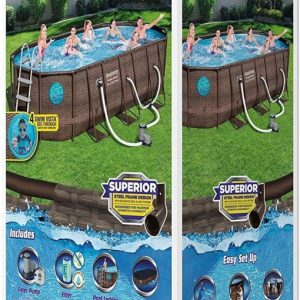 Bestway Power Steel 18' x 9 'x 48' above ground swimming pool Set with metal frame home swimming pool sand filter pump, skimmer and vacuum