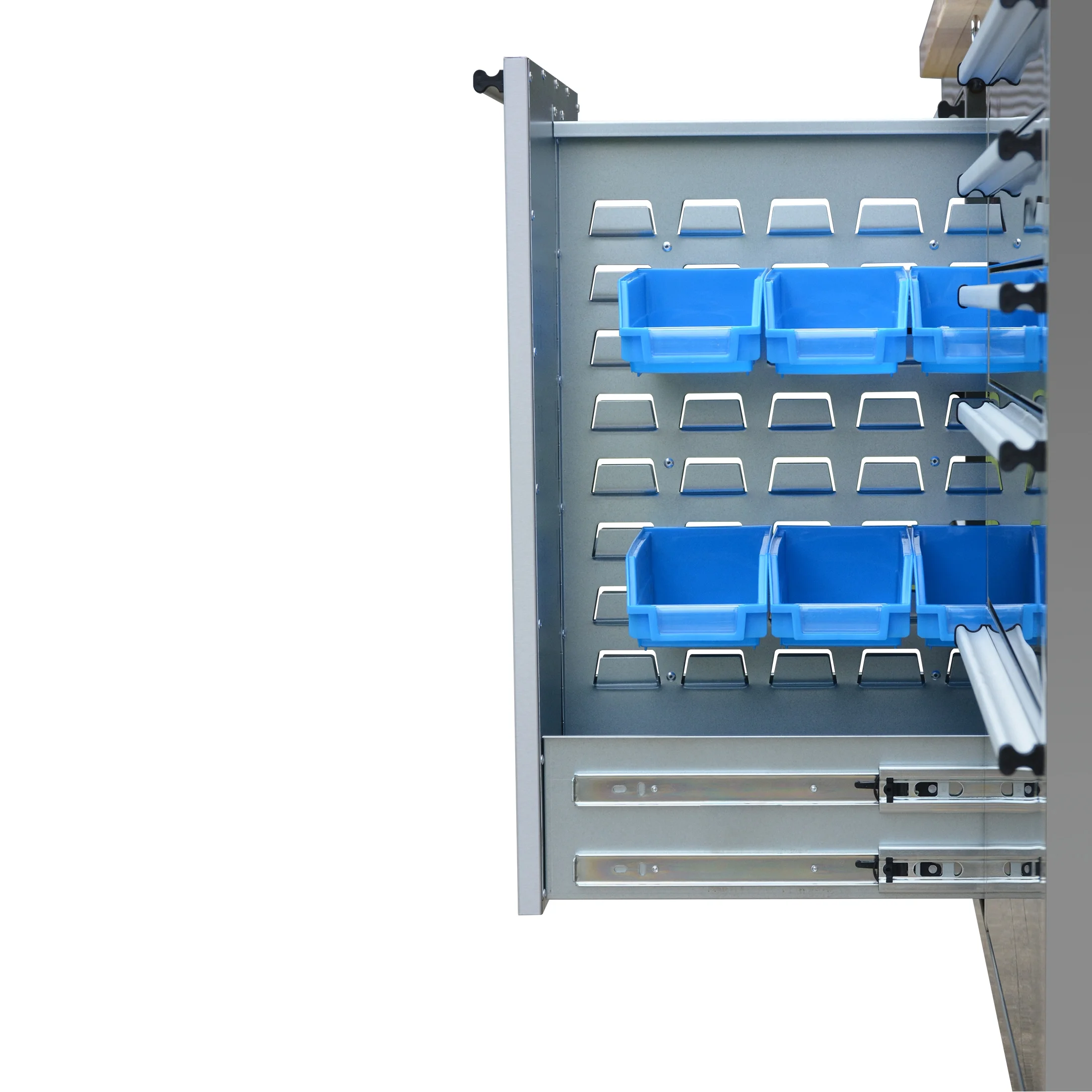 72 inch 11 Drawers Tool Chest with 3 Up Cabinet & Pegboard in Stainless Steel, Large Lockable Mobile Workbench with 6 Blue Storage Bins, Tool Box for Garage, Workshop (1 - HTC7214W1+ 1 - HTC7218W1)