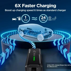 Level 2 & Level 1 EV Charger, 16Amp 110-240V Portable J1772 Electric Car Charger with Adjustable Amp Delayed Timer 25ft Long Cord