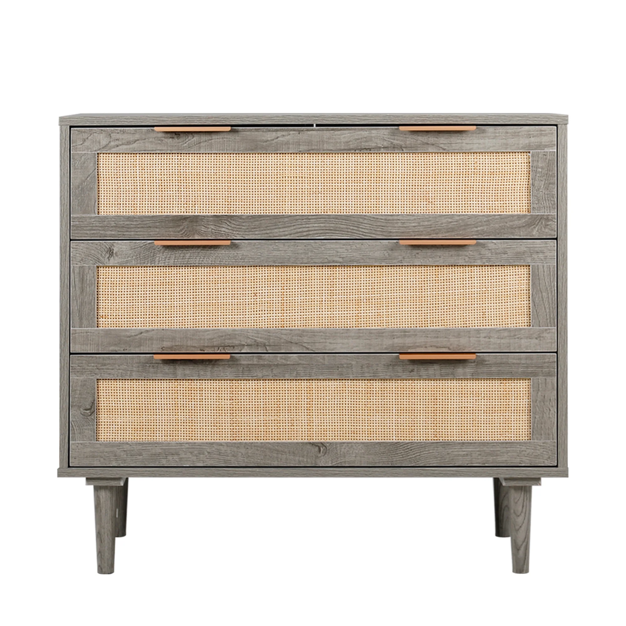 LAZZO 3 Modern Drawer Dresser Rattan, Wooden Dresser Chest of Large Storage Cabinet
