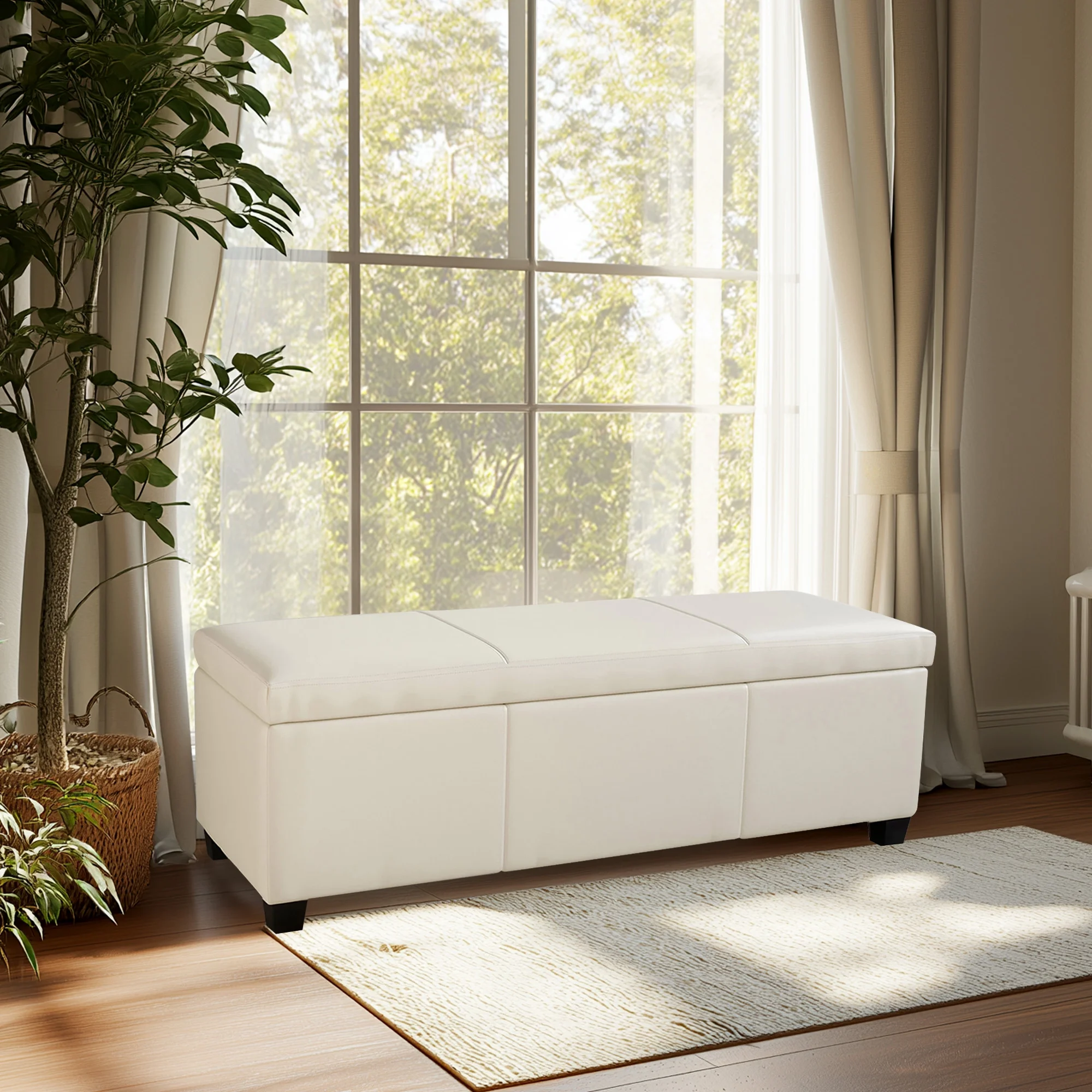 BELLEZE Storage Ottoman Bench Footstool - Amherst (Beige)