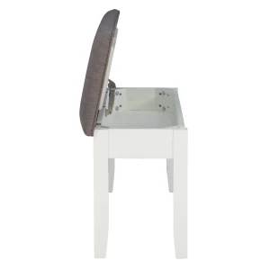 Kesten Farmhouse Dining Bench with Storage, Vanilla White Base with Rustic Taupe Fabric