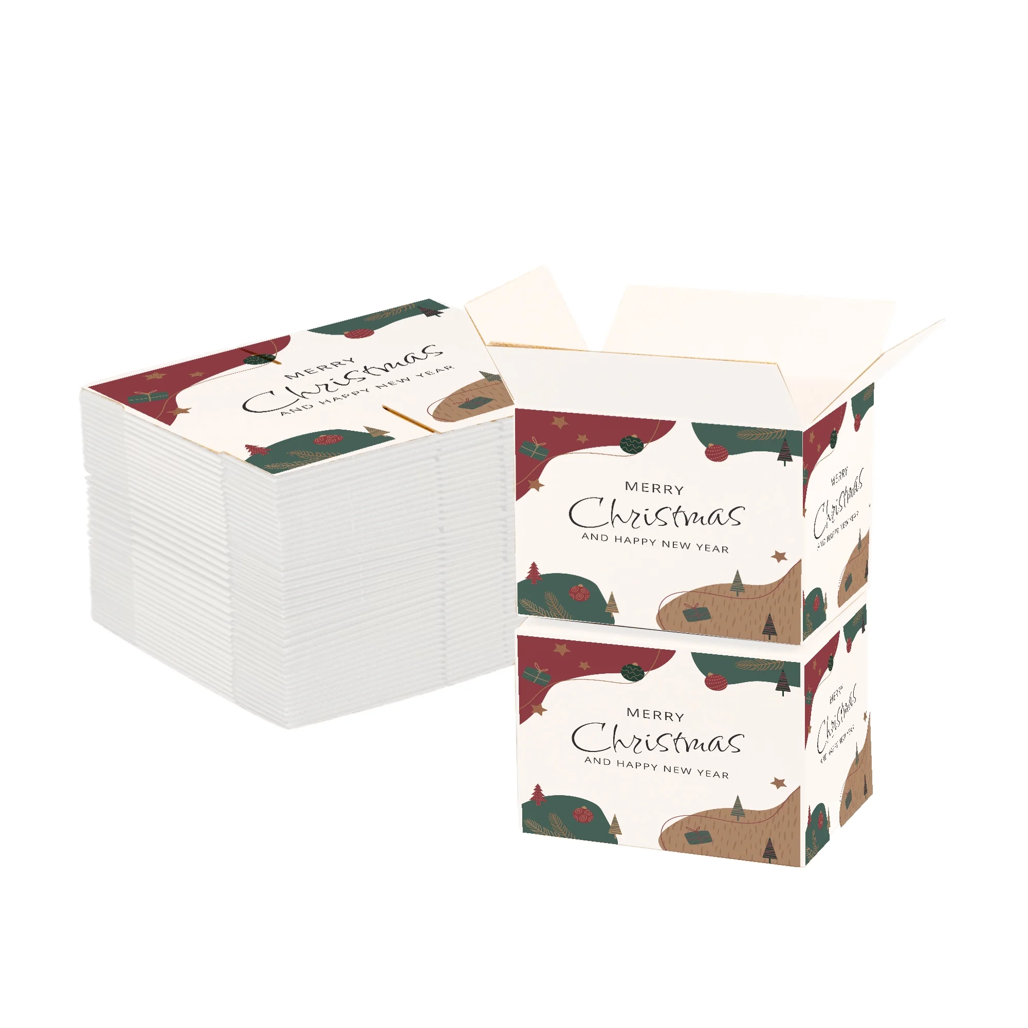 Ucanpack Christmas Boxes 12x12x3 inch - 50 Pack Abstract Xmas Printed Christmas Box Bulk - Holiday Shipping Box Made in USA Christmas Packaging Small Business