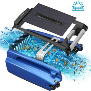 Betta SE Solar Powered Automatic Robotic Pool Surface Skimmer Cleaner with 30-Hour Continuous Cleaning Battery Power and Re-Engineered Twin Salt Chlorine Tolerant Motors (Blue)