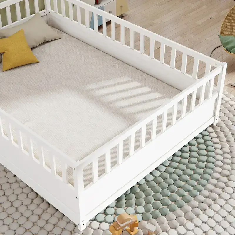 Montessori wooden children's floor bed with Support slat