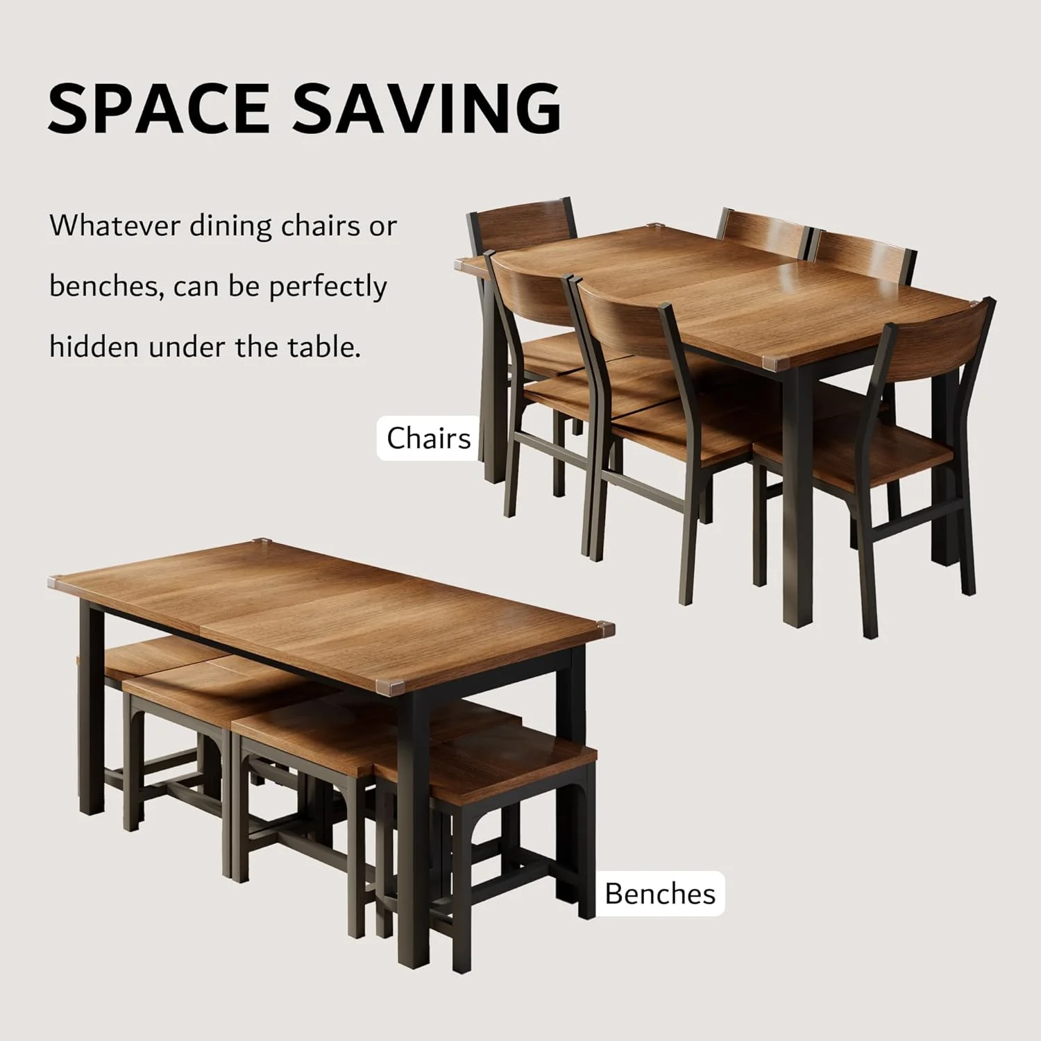 iPormis 63" Extendable Dining Table for 4-8, Square Wooden Dining Room Table with Metal Base, Modern Extendable Table for Small Kitchens, Dining Office Areas, Black
