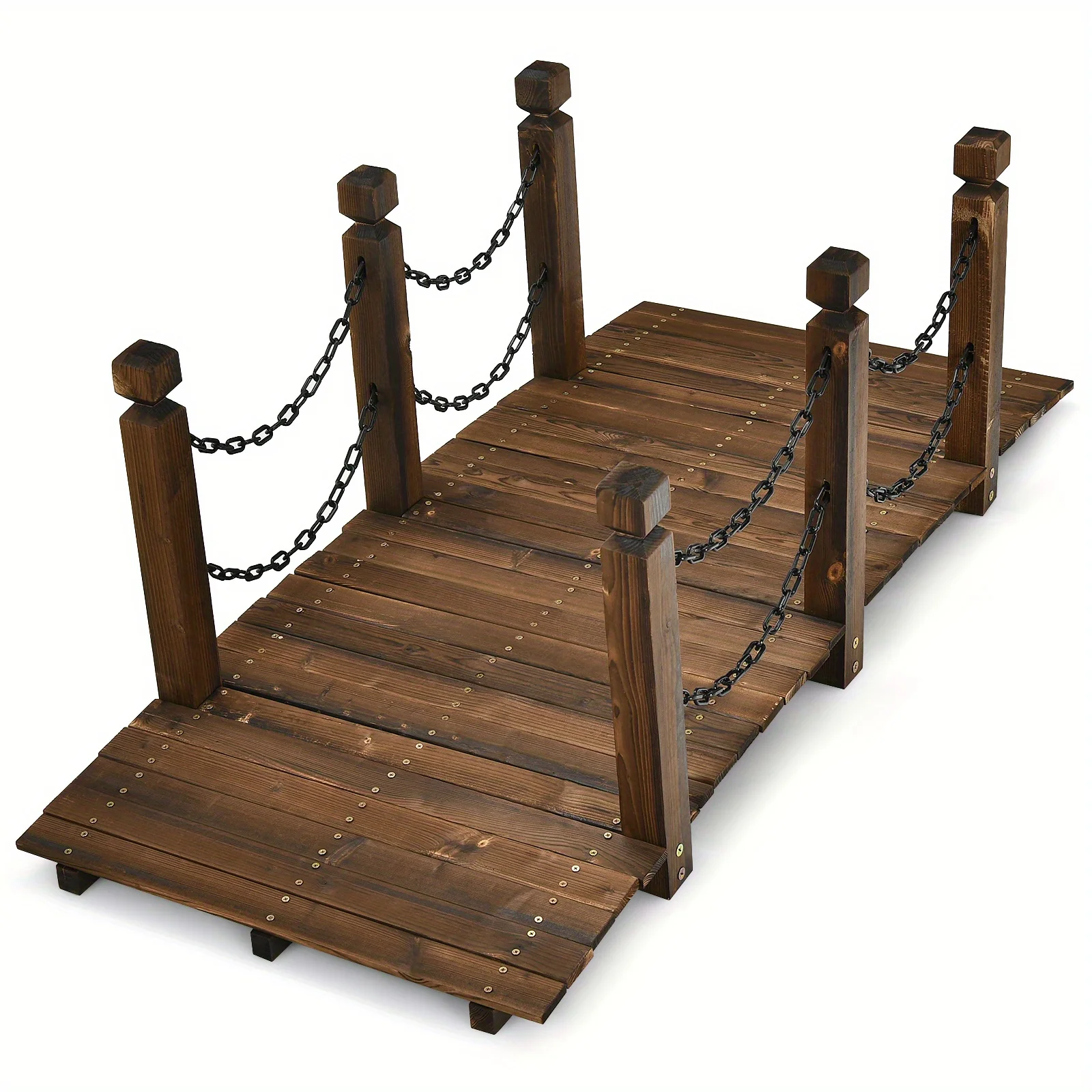 5ft Rustic Wooden Garden Bridge with Railings -C Sturdy Fir Footbridge, Weather-Resistant Outdoor Walkway for Weddings, Home Decor, and Gardens, Supports Up to 500 lbs, Natural Brown Finish
