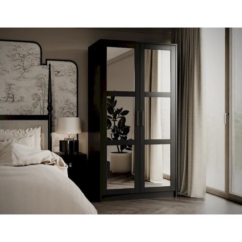 Palace Imports 100% Solid Wood 2-Door Urban Wardrobe Armoire with Solid and Mirrored Doors