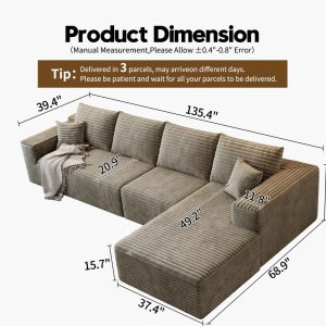 107.5" Cloud Modular Sectional Sofa Couch with L-Shape Chaise,Modern Minimalist Upholstered Couches for Living Room Bedroom,Deep Seat Corner Couch .No Assembly Required (Black,Left Facing Chaise)