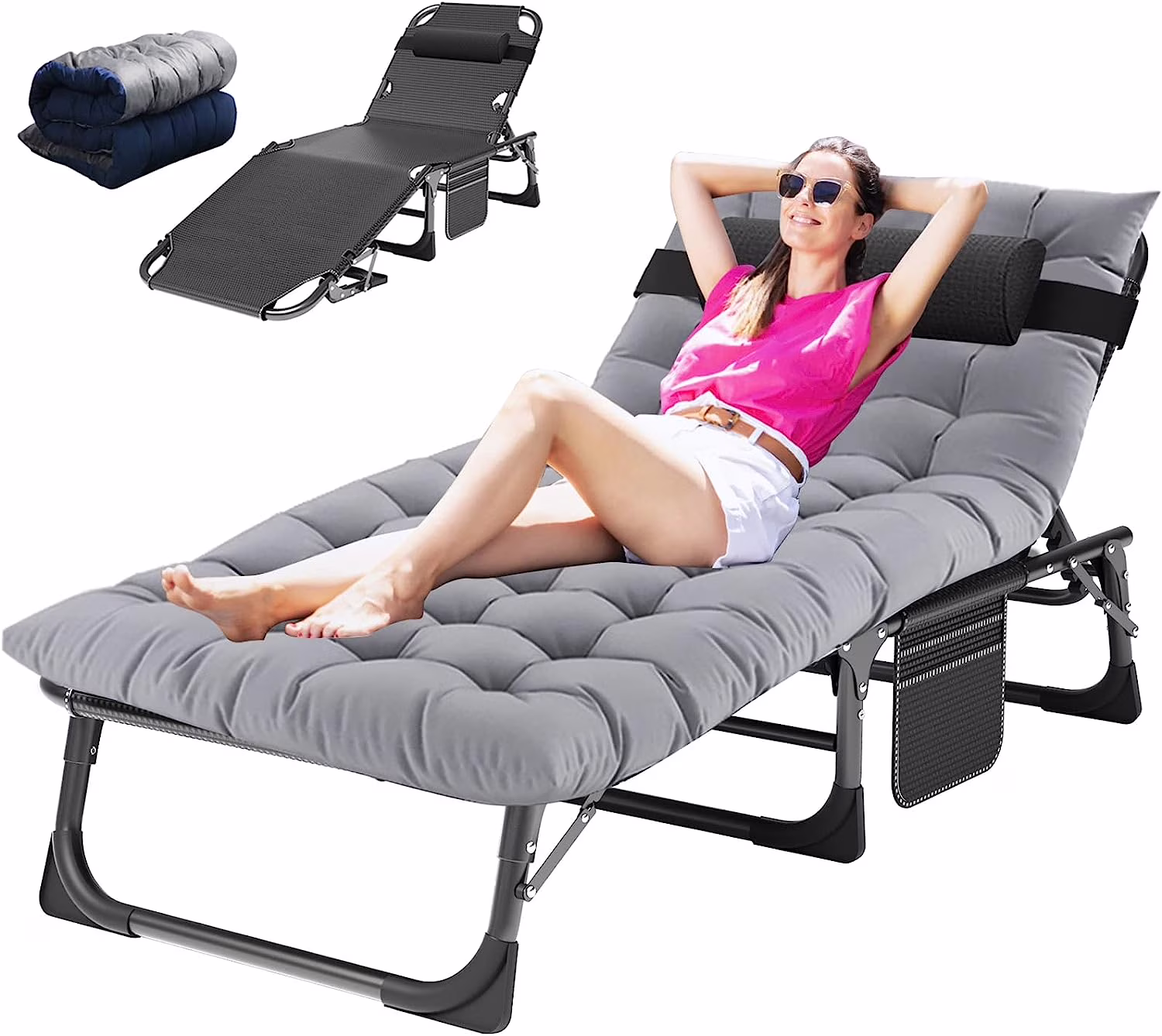 Slsy Folding Lounge Chair, 5-Position Adjustable Outdoor Reclining Chair, Folding Sleeping Bed Cot, Folding Chaise Lounge Chair for Pool Beach Patio Sunbathing