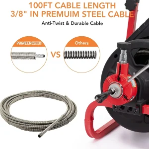 AOILE Drain Cleaning Machine 75Ft x 1/2 in, Electric Drain Auger for 2-4 Inch Pipes with Cutters & Glove