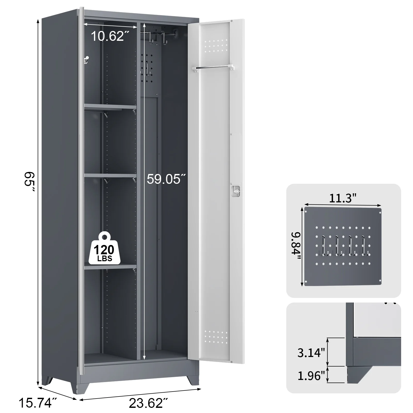 Marcree Broom Closet Storage Cabinet with Lock,65" Tall Garage Storage Cabinet with Hanging Rod,Multifunctional Garage Storage Broom Closet with Doors,Cleaning Tool Cabinet