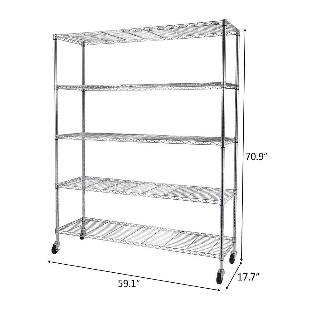 Gzxs NSF Certified Storage Shelves, Heavy Duty Steel Wire Shelving Unit with Wheels and Adjustable Feet, Used as Pantry Shelf, Garage or Bakers Rack Kitchen Shelving - (18"x59"x71" 5-Tier)