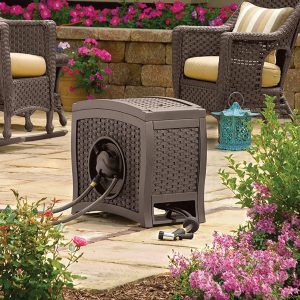 Suncast Aquawinder 125?? Wicker Garden Hose Reel ?C Lightweight Portable Hands ?C Free Water Powered Retractable Hose Reel ?C Java