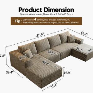 107.5" Cloud Modular Sectional Sofa Couch with L-Shape Chaise,Modern Minimalist Upholstered Couches for Living Room Bedroom,Deep Seat Corner Couch .No Assembly Required (Black,Left Facing Chaise)