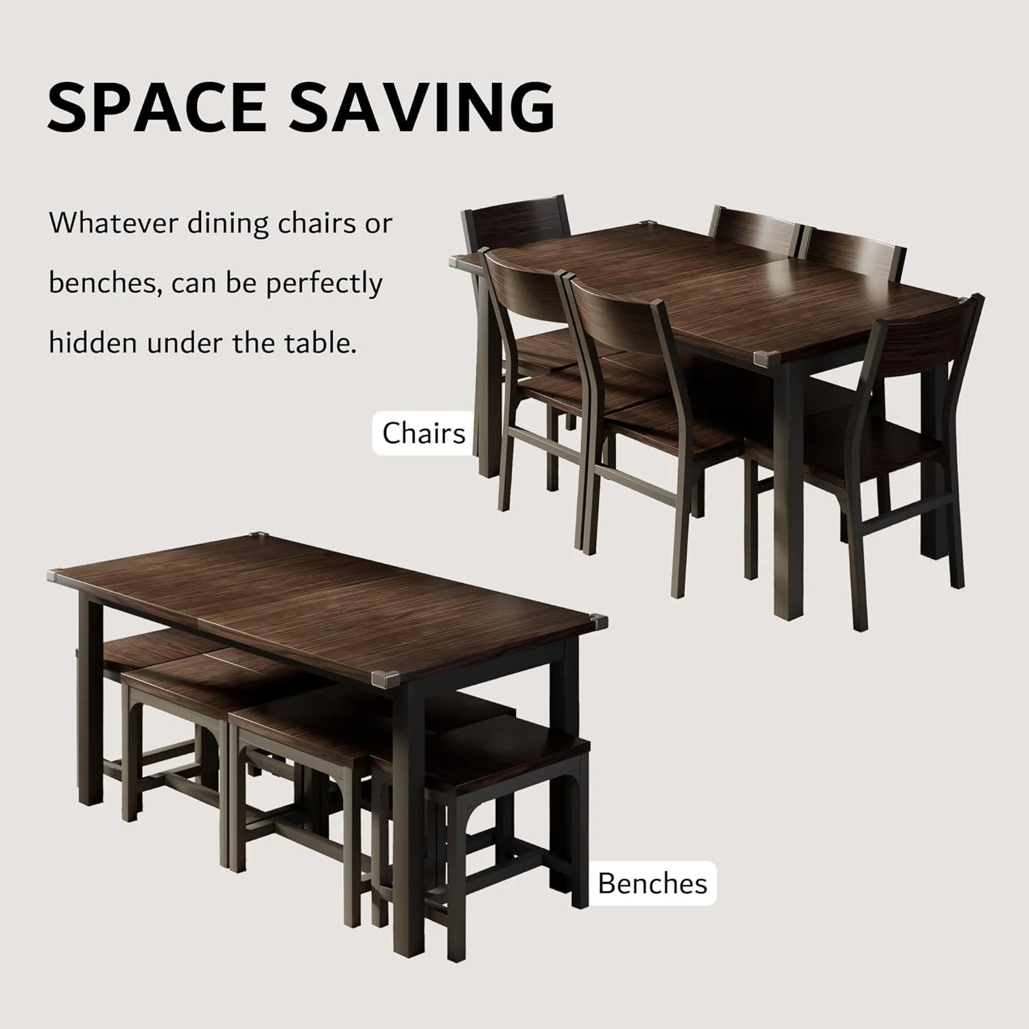 iPormis 63" Extendable Dining Table for 4-8, Square Wooden Dining Room Table with Metal Base, Modern Extendable Table for Small Kitchens, Dining Office Areas, Black