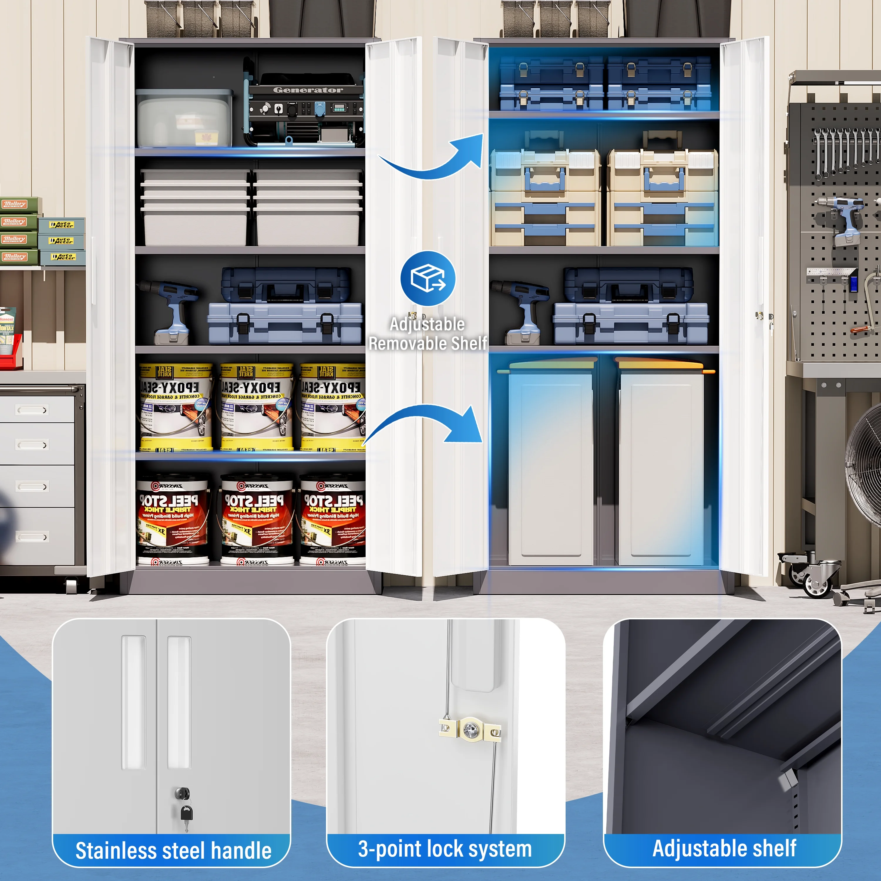 SUNCROWN 71 In Metal Storage Garage Cabinets with Locking Doors and Adjustable Shelves, Steel Storage Cabinet for Garage, Office, Classroom, Assemble Required(Black)