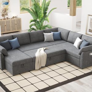 VanAcc Sofa Bed, Sleeper Sofa with Storage Chaise 2 in 1 Pull Out Couch Living Room