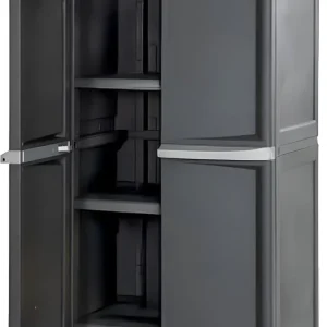 Sterilite 4 Shelf Cabinet, Lockable Utility Storage w/ Adjustable Shelves, Gray