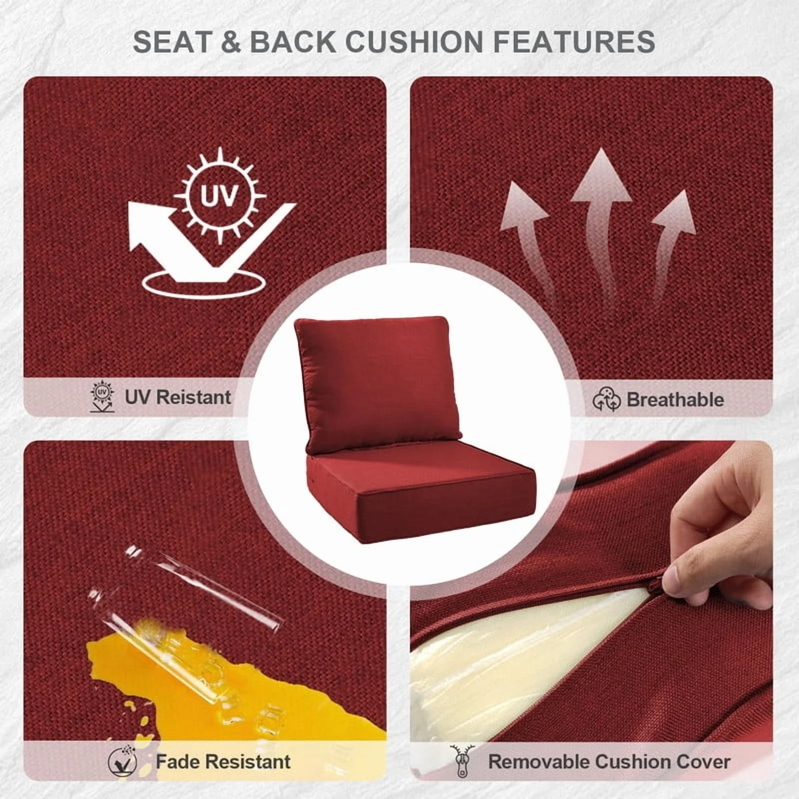 Bellefurn Outdoor Deep Seat Cushion 24 X 24 X 6 inch for Patio Furniture,Outdoor Chair Cushions Waterproof & Fade Resistant Patio Furniture Cushions for Wicker Chair, Sofa, Couch