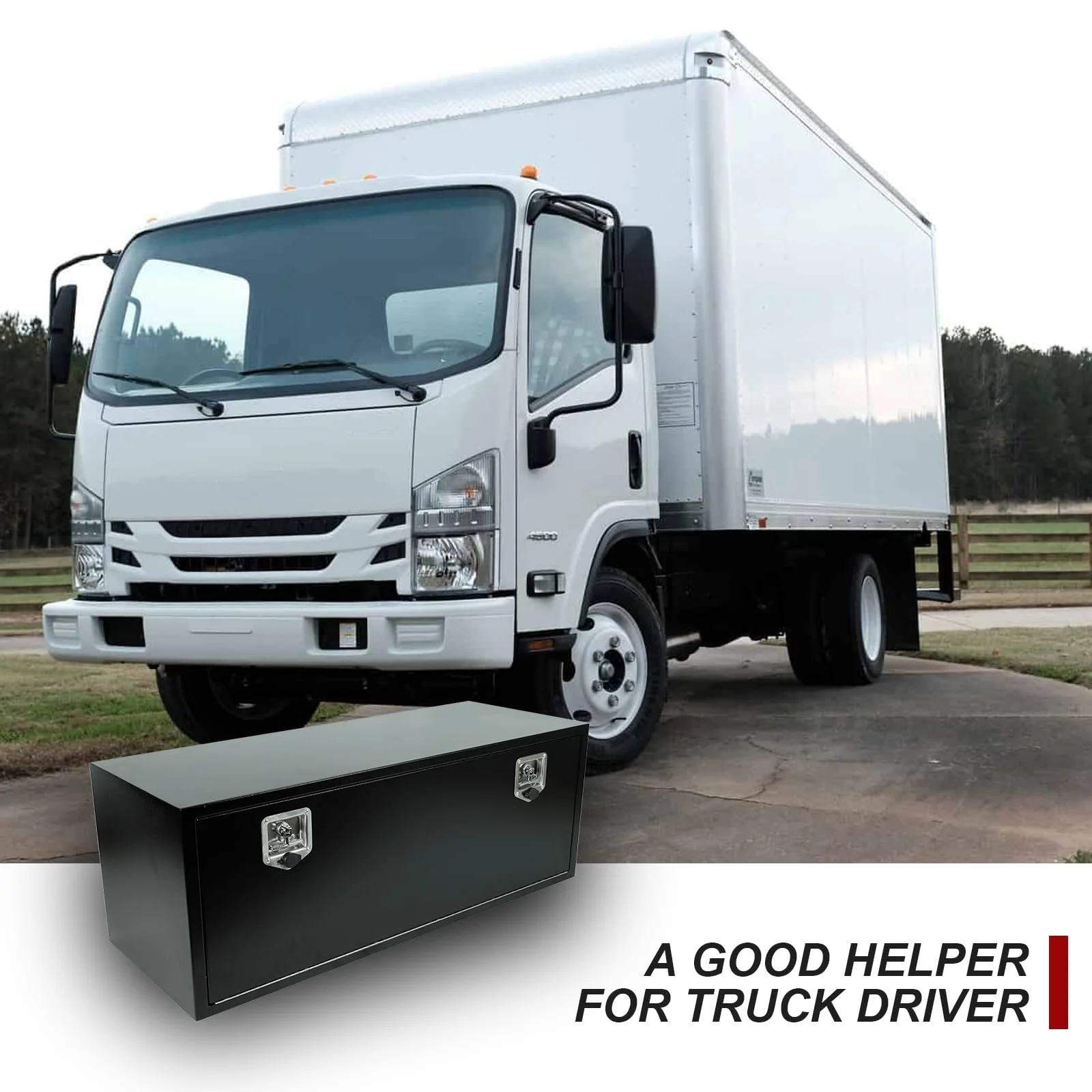 Comfor 26.5 x 12 x 11.8 inch Trailer Tongue Box with Handled-Lock Black Steel Heavy Duty Underbody Truck Box Truck Storage Organizer for Pick Up, Trailer