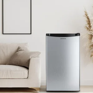 Upstreman 3.2 Cu.Ft Mini Fridge with Freezer, Single Door Mini Fridge, Dorm Fridge, Adjustable Thermostat, Mini Refrigerator for Bedroom, Office, Dorm, Black-BR321