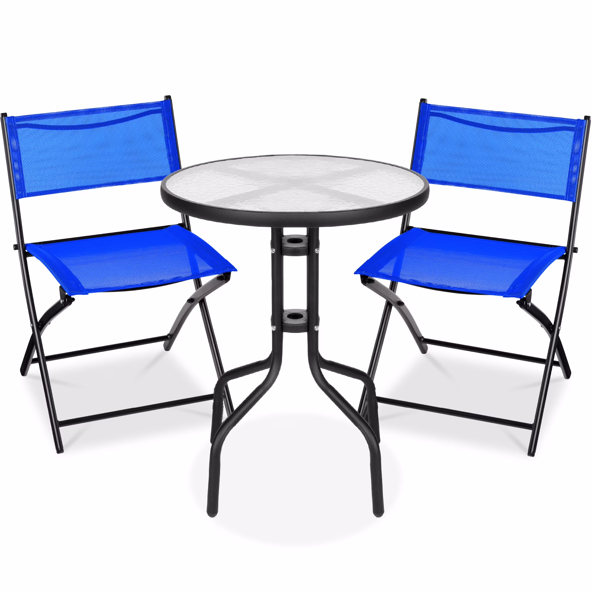 Best Choice Products 3-Piece Patio Bistro Dining Furniture Set w/ Glass Tabletop, Folding Chairs - Gray