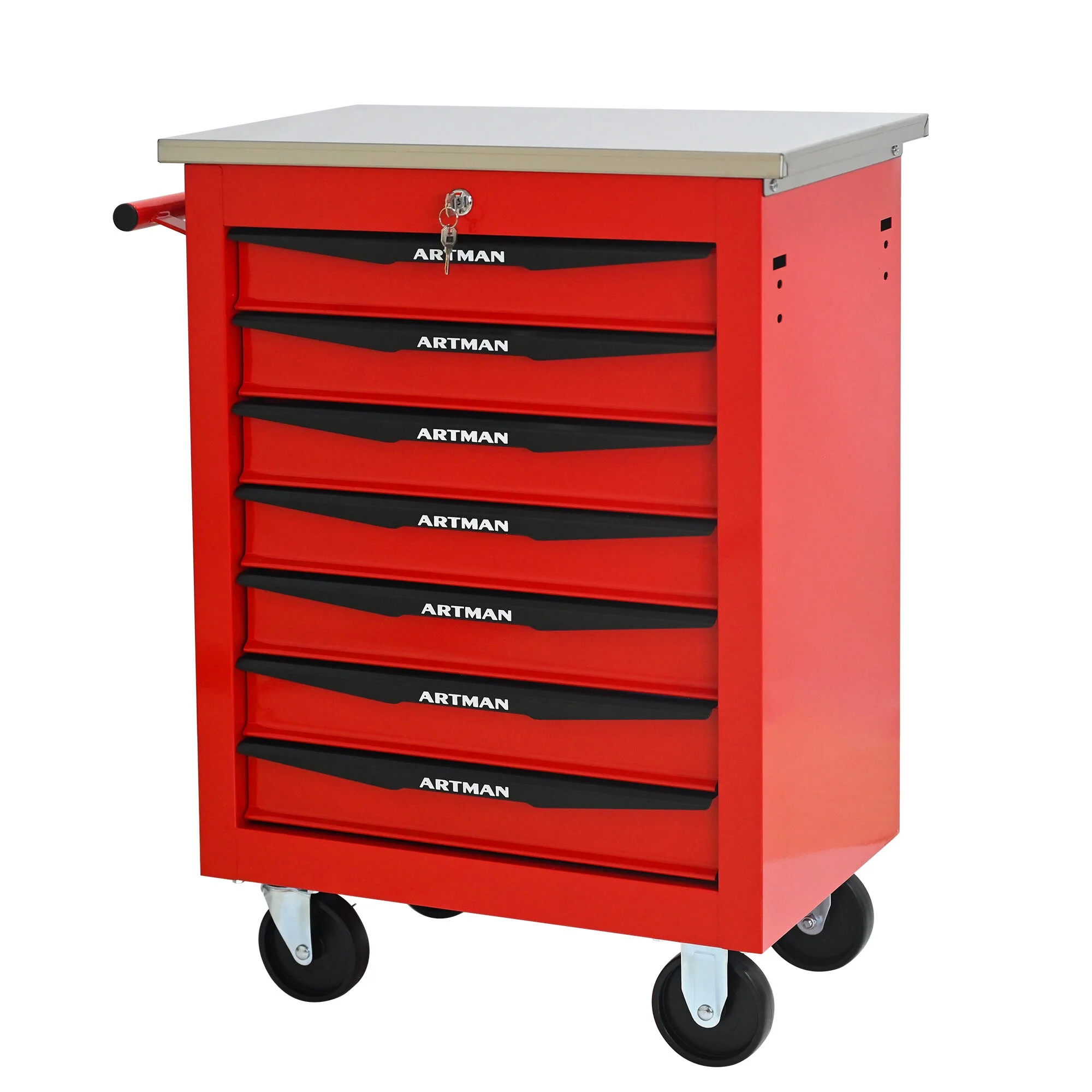 Tool Cabinets 4 Drawers Multifunctional Tool Cart with Wheels,Metal Rolling Tool Cart Storage for Garage Workshop Warehouse Repair Shop--With Stainless Steel Roof- Red&Black,Garage Tool Cabinets