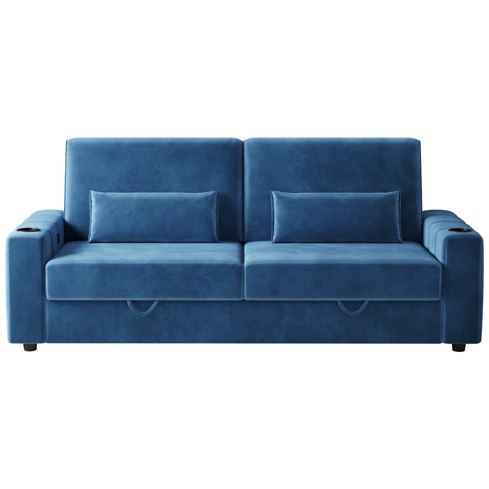 87-Large Loveseat Sofa, 3 Seater Couch with Storage, Velvet Fabric Deep Seat Sofa with Pillow& Cup Holders, Modern Comfy Sofa with USB& Type-C Ports, Home Sofa Couch for Living Room Bedroom