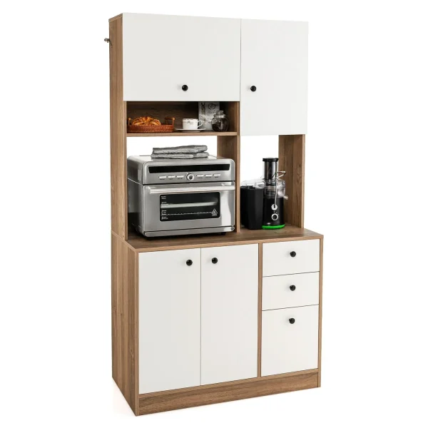 Giantex Microwave Stand Cabinet, Freestanding Kitchen Storage Pantry, Natural