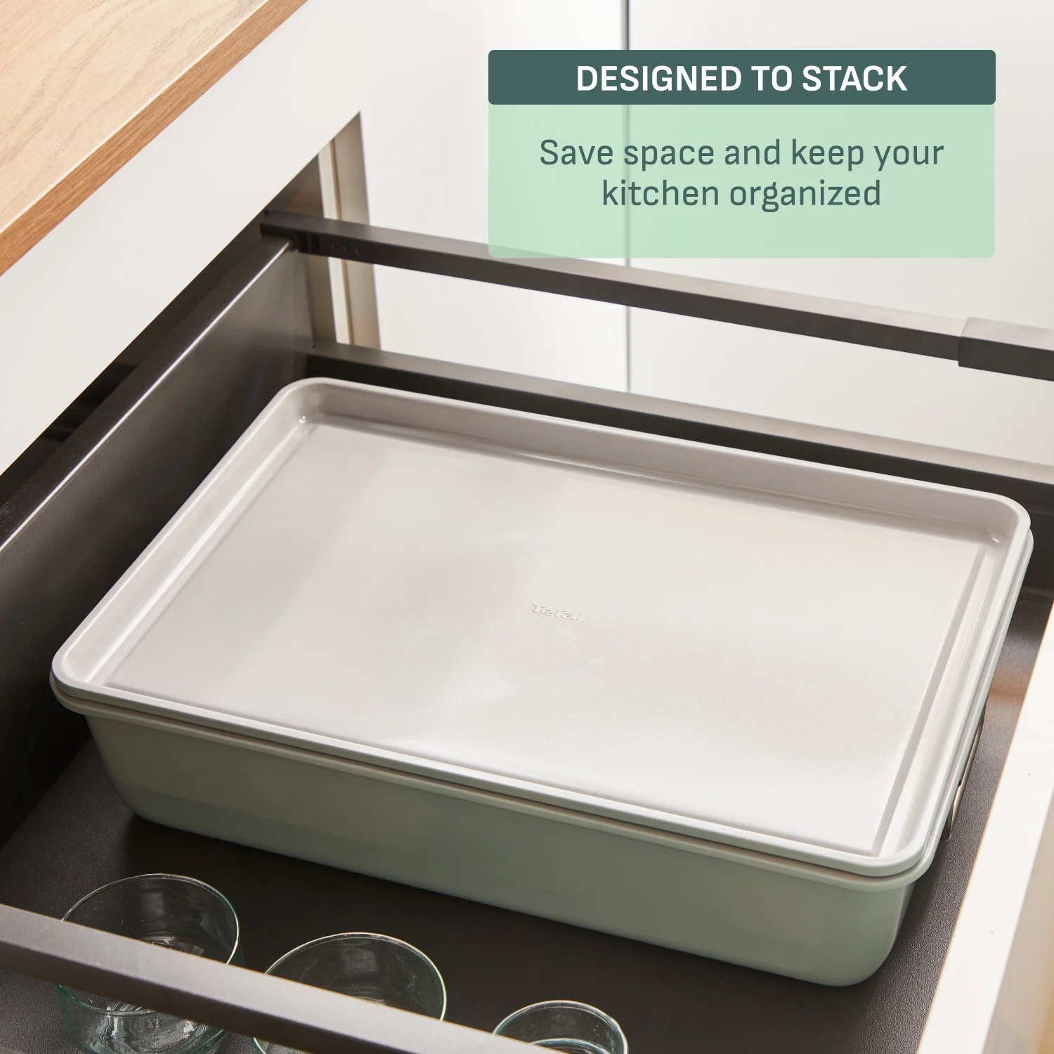 T-fal Stackable Ceramic Non-Stick Bakeware, 5 Piece Set, Mint Green