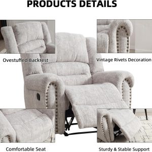 CANMOV Leather Recliner Chair, Classic and Traditional Manual Recliner Chair with Comfortable Arms and Back Single Sofa for Living Room, Nut Brown