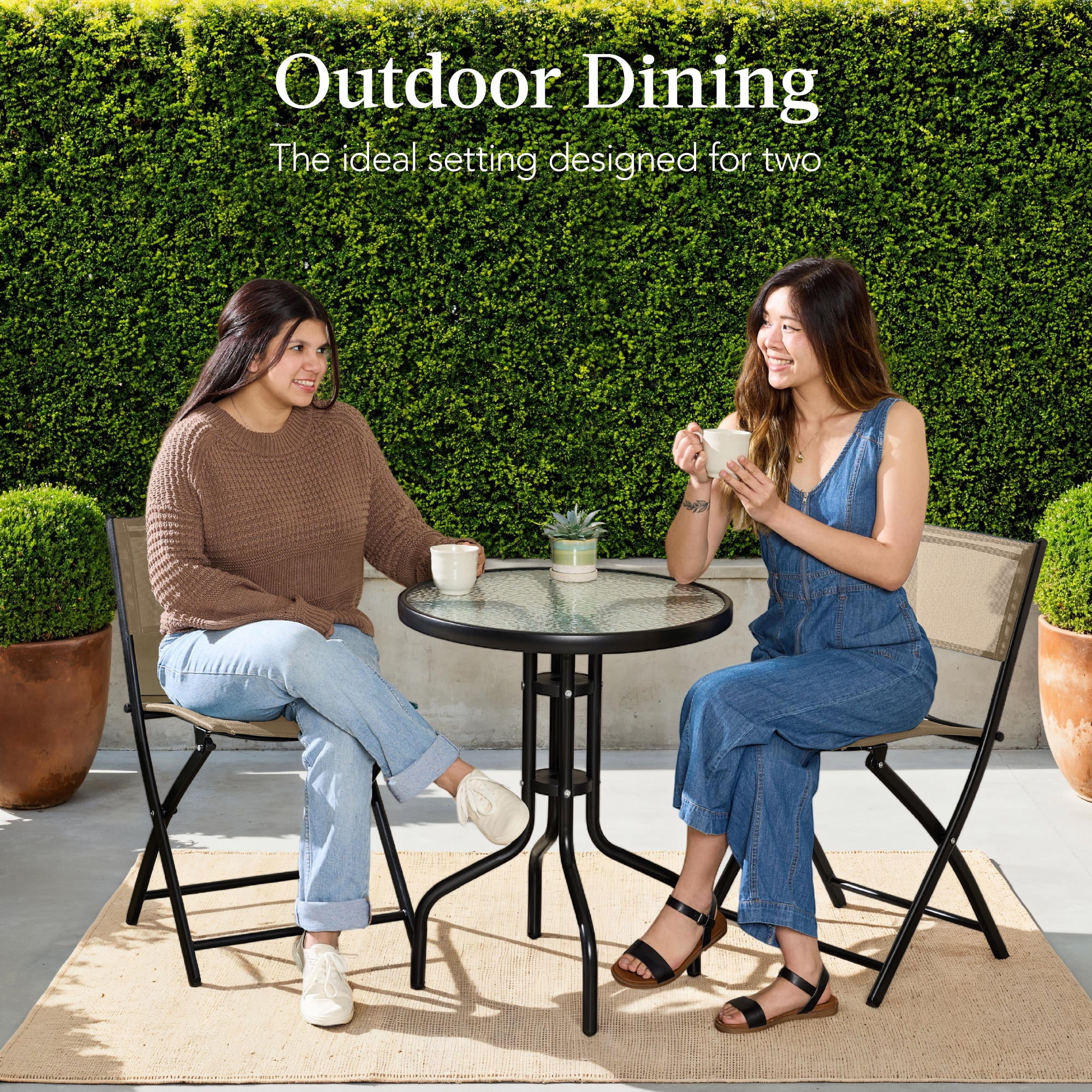 Best Choice Products 3-Piece Patio Bistro Dining Furniture Set w/ Glass Tabletop, Folding Chairs - Gray