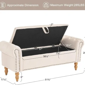 Furniliving Modern Storage Ottoman Bench, Sherpa Ottoman End of Bed Bench with Solid Wood Legs Upholstered Ottoman Benches with Storage Indoor Bench for Living Room with Rolled Arm, Entryway, White