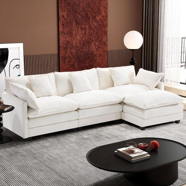 Ihanherry 146" U-Shaped Modern Sofa Modular Sectional Cloud Couch with 2 Ottoman, 6-Seat Chenille Deep Seat Sofa with 6 Pillows for Living Room, Bedroom and Apartment, Grey