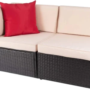Devoko 5 Pieces Patio Furniture Sets All Weather Outdoor Sectional Patio Sofa Manual Weaving Wicker Rattan Patio Seating Sofas with Cushion and Glass Table(Beige)