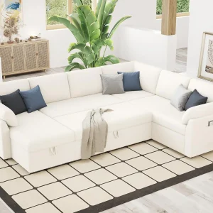 VanAcc Sofa Bed, Sleeper Sofa with Storage Chaise 2 in 1 Pull Out Couch Living Room