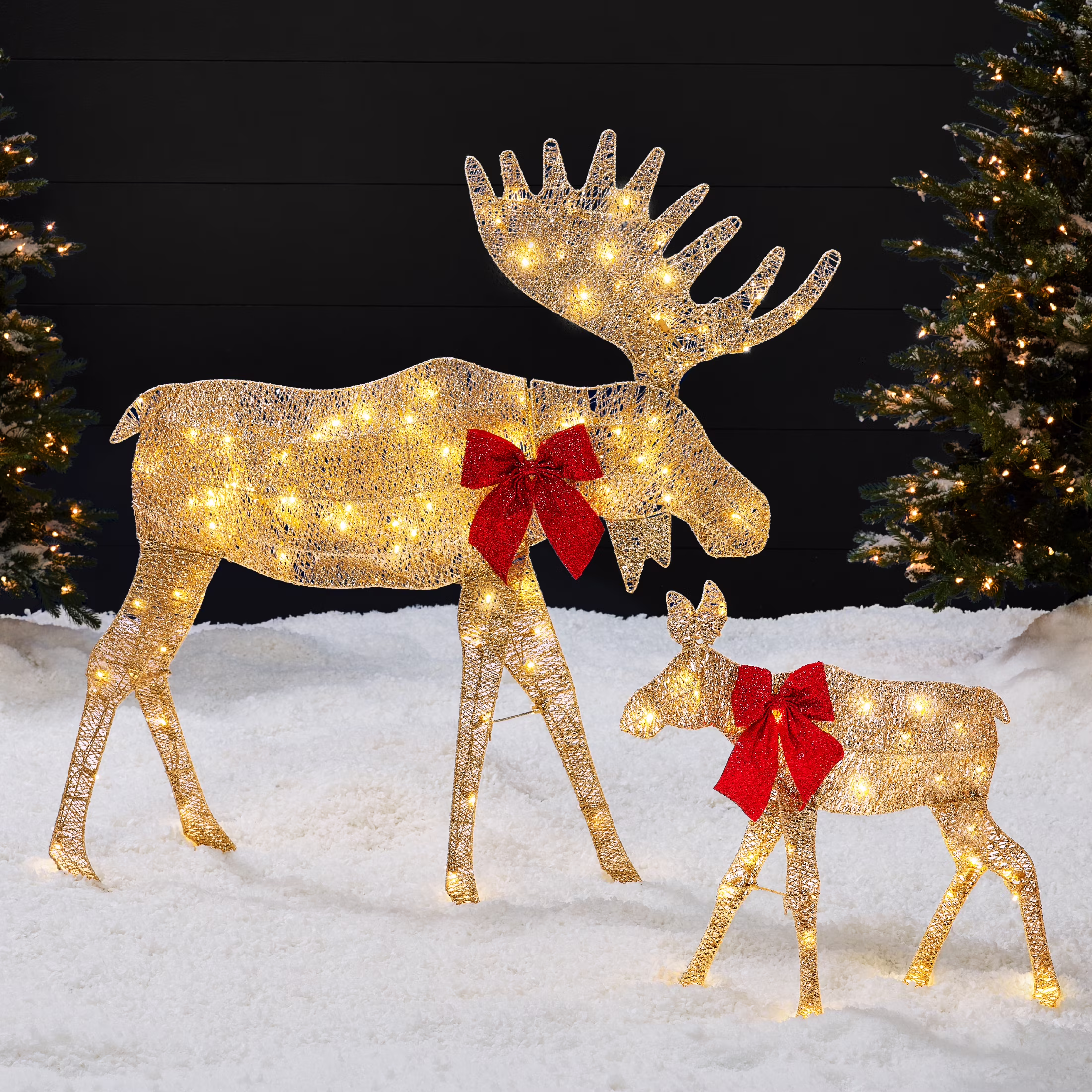 Best Choice Products 4ft 2-Piece Lighted 2D Christmas Moose Set Outdoor Decor w/ 125 LED Lights, Stakes - Rattan