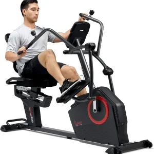 Sunny Health & Fitness Electromagnetic Recumbent Cross Trainer Exercise Elliptical Bike w/Arm Exercisers, Easy Access Seat & Exclusive SunnyFit® App Enhanced Bluetooth Connectivity - SF-RBE4886SMART