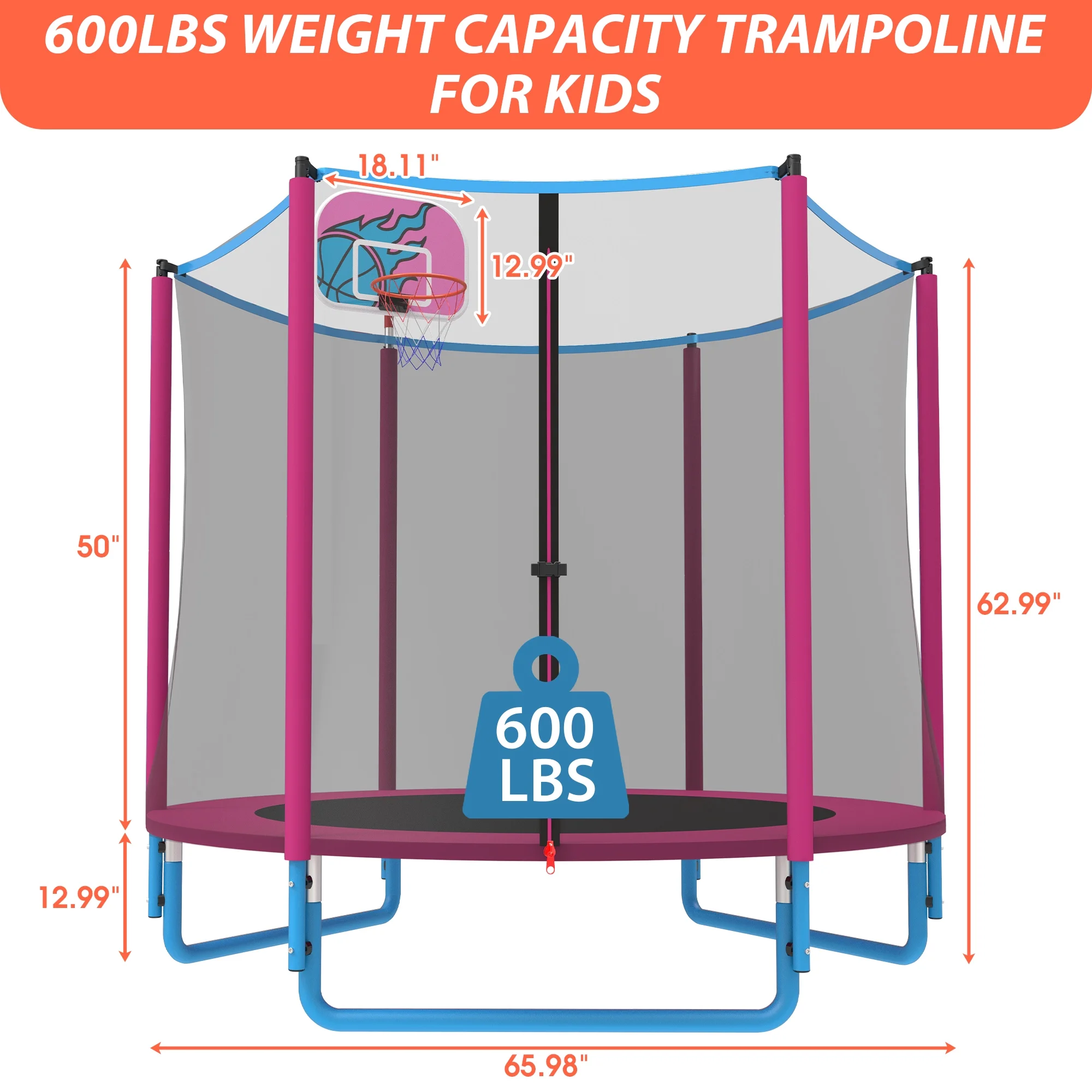 CITYLE Trampoline for Kids, No Gap Design 600LBS 66'' 5.5FT Toddler Trampoline Indoor Outdoor with Basketball Hoop, Mini Small Trampoline with Enclosure, Christmas Gifts for Toddlers, Boys & Girls