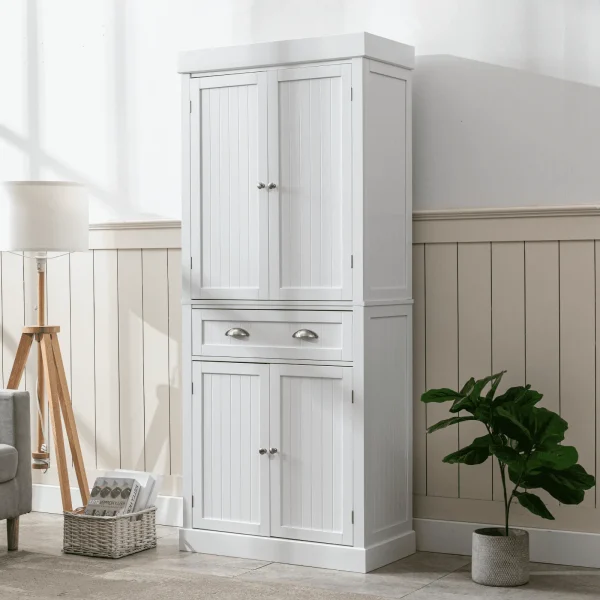 PWFE Kitchen Pantry Storage Cabinet, 72" Traditional Kitchen Pantry Cabinet, 6-Tier Freestanding Buffet Cupboards for Kitchen Storage(White)