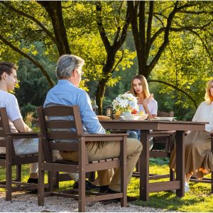 SERWALL 7-Piece Patio Table Set, Outdoor HDPE Dining Furniture with Umbrella Hole, All Weather Table and Chairs for Lawn, Garden, Poolside, Aruba