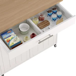 Soscana Kitchen Island Storage,Rolling Kitchen Island with Wheels,Kitchen Cart with Storage Rack & Drawer,Solid Wood Countertop,Kitchen Kitchenware Storage Rack Operation Console,White