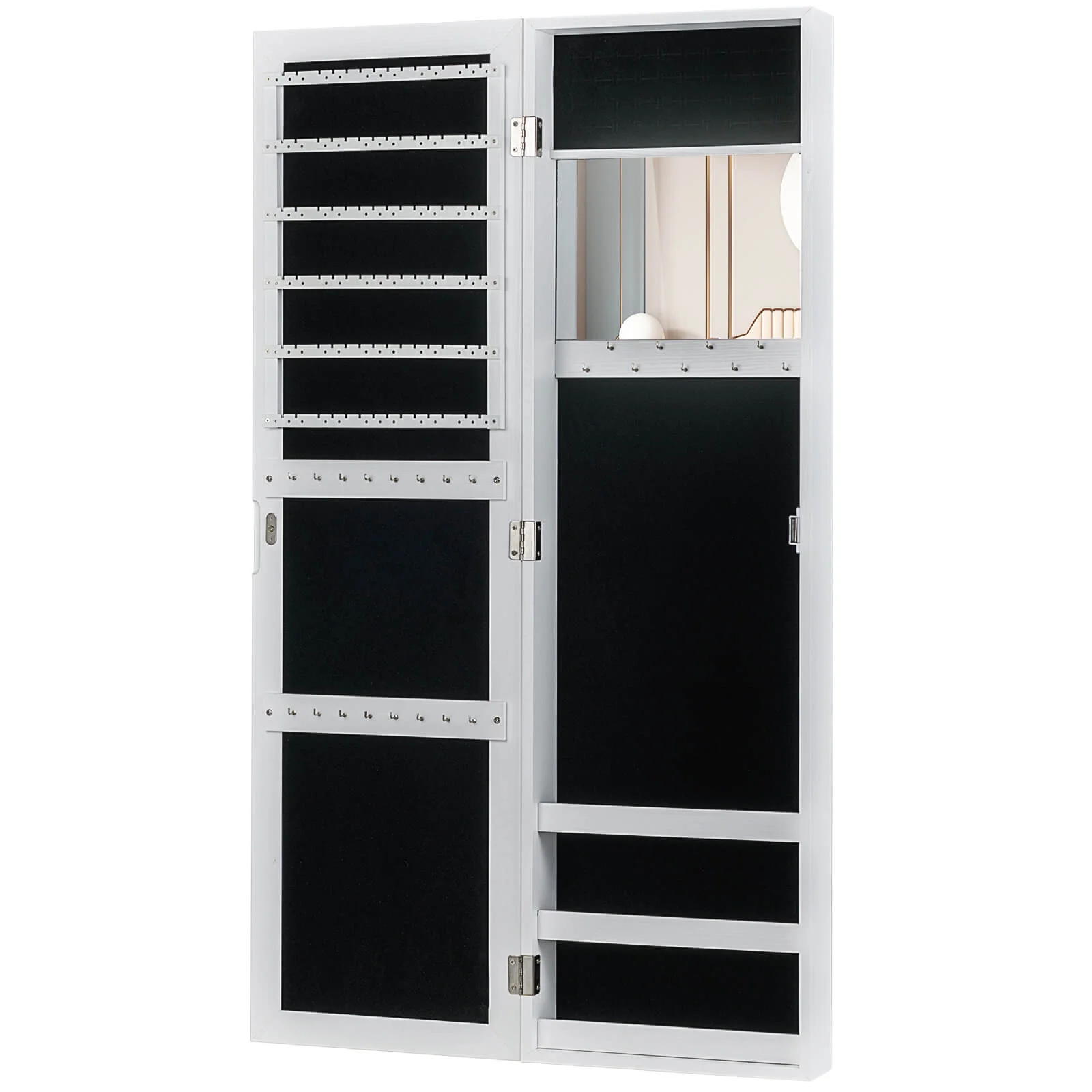 Costway Wall Door Mounted Mirrored Jewelry Cabinet Storage Organizer-Black