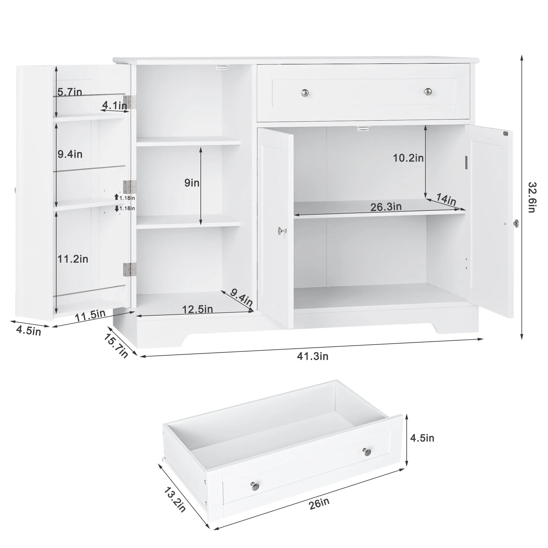 Homfa 41'' Kitchen Storage Cabinet, Pantry Cabinet with Drawers and Adjustable Shelf, Buffet Cabinet Sideboard for Dinning Room, White