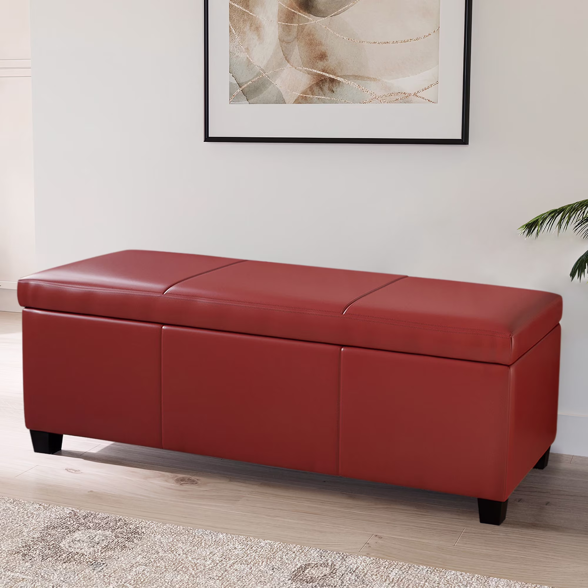 BELLEZE Storage Ottoman Bench Footstool - Amherst (Beige)