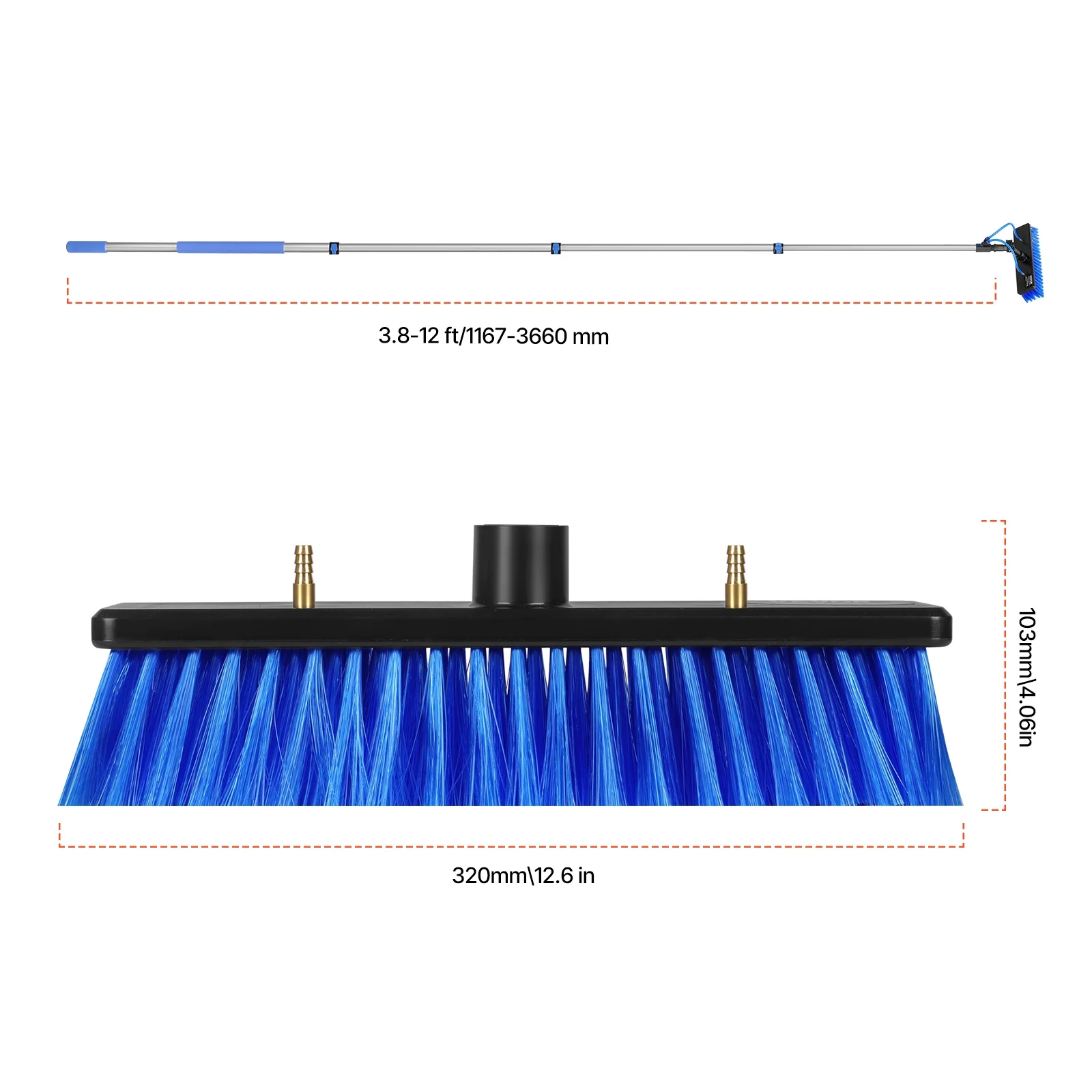 VEVOR Water Fed Pole Kit, 12FT Solar Panel Cleaning Pole with Extendable Handle, 180- Rotatable Brush Head & 65.6FT Hose, Household & Outdoor Window Cleaner Tool for Caravan Solar Panel Deck