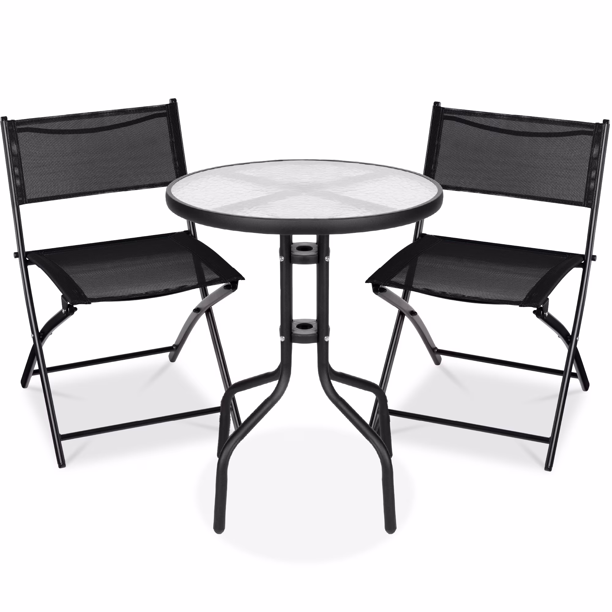 Best Choice Products 3-Piece Patio Bistro Dining Furniture Set w/ Glass Tabletop, Folding Chairs - Gray