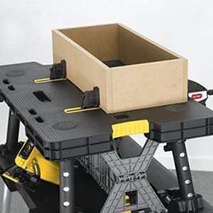 Keter ?C 197283 Folding Table Work Bench for Miter Saw Stand Woodworking Tools and Accessories with Included 12 Inch Wood Clamps ?C Easy Garage Storage Black/Yellow