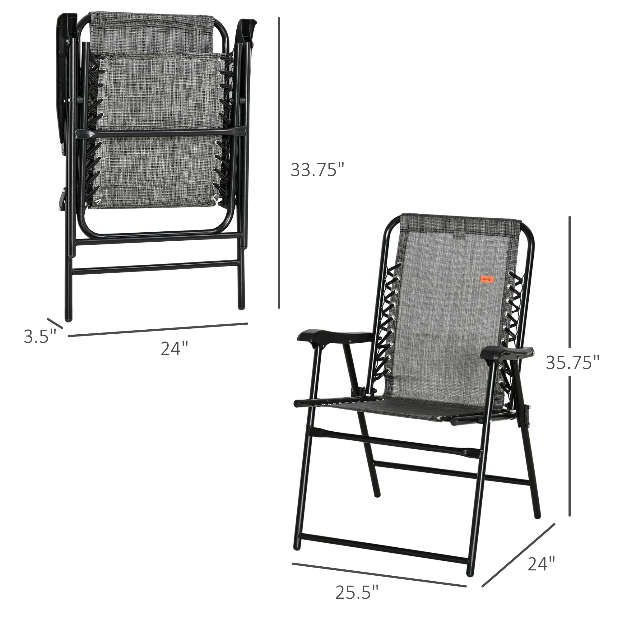 Outdoor Patio Folding Chair Portable Chair for Camping Lawn with Armrest Grey/Beige